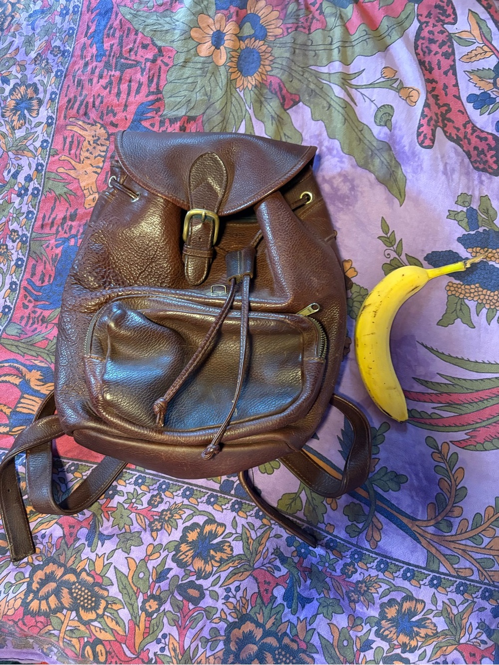 Leather Drawstring Backpack - Brown - Picture 4 of 4